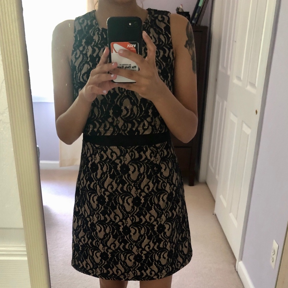 Black & beige embroidered dress